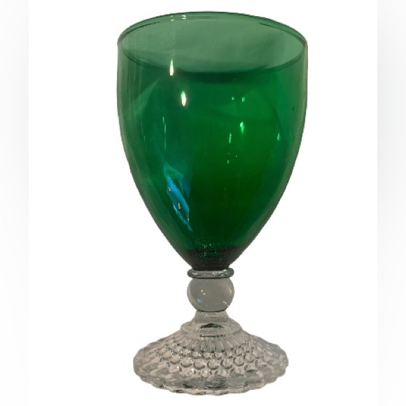 Anchor Hocking Dining Six Emerald Green Glass Goblets With Clear